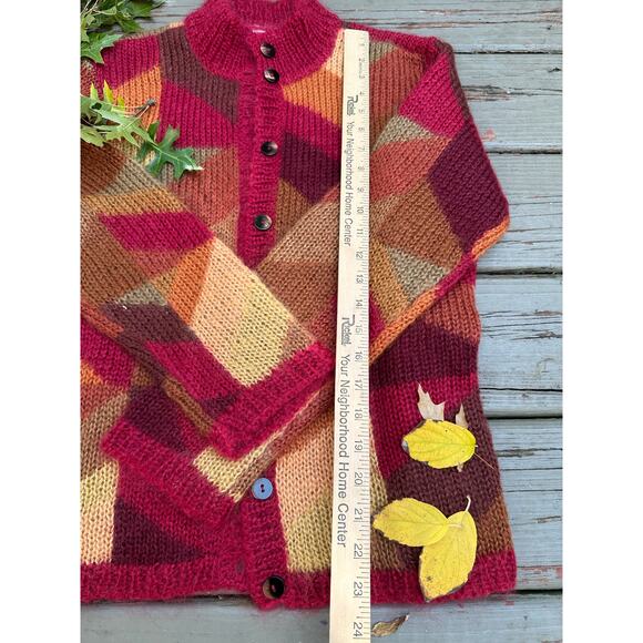 Vintage Talbots Hand Knit Red Mohair Blend Fluffy Grannycore Cardigan Sz P - Picture 3 of 13